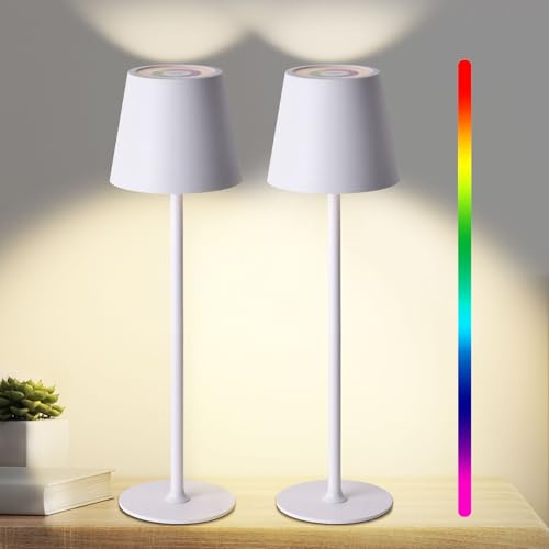 2 Lampade da Tavolo, RGB Lampada da Tavolo Senza Fili, con Batteria da 5200 mAh, Lampada da tavolo a Batteria Ricaricabile con USB, IP54 Impermeabile per Soggiorno Camera da Letto Sala da Pranzo Bar