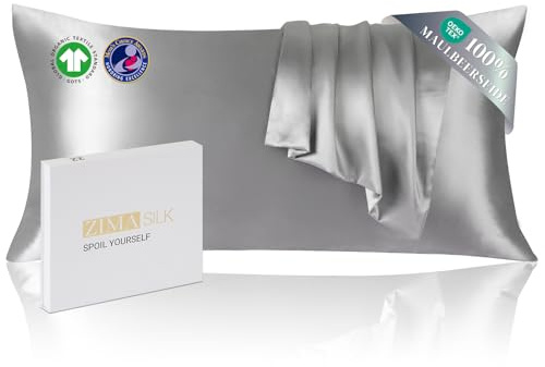 ZIMASILK Seidenkissenbezug 40x80 cm | 100% Pure 22 Momme Maulbeerseide | Oeko-TEX® Zertifiziert | Höchste Güteklasse 6A Seide, beidseitig glatt für Haut & Haare, 1 Stück, Silbergrau
