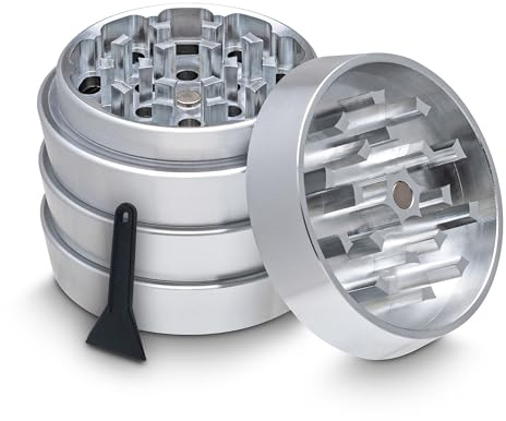 Aluminium Herb Grinder – 55mm (2.2 Inches) 4-Piece Metal Grinder for Dry Herbs (Silver)