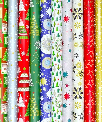 Geschenkpapier Weihnachten – 10/12/20/30 Rollen Weihnachtspapier 200x70 cm – Verschiedene Weihnachtsmotive – Hochwertige Geschenkverpackung – Ideal zum Einpacken von Geschenken (10)