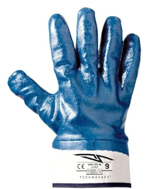 SADISRLS Guanti da lavoro blu/bianco NBR spalmati nitrile, resistenti all'abrasione, oli, idrocarburi e agenti chimici con polsino di sicurezza, benzinai, tg. 9/10/11, 10 paia (9)