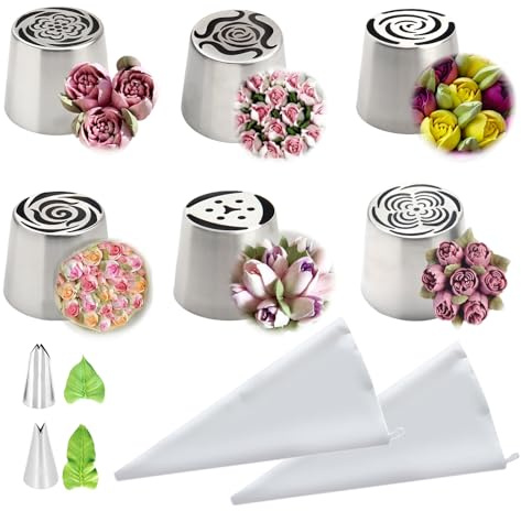 10PCS Extra Large Russian Piping Tips, Stainless Steel Icing Nozzles for Cake Flower Decoration, DIY Cream Bouquets, Cookies & Dessert Baking Tools