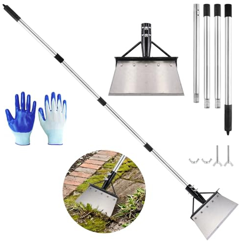 Pala de Deshierbe con Mango Ajustable 170 cm, Pala de Limpieza Multifuncional con Hoja de Acero 21 x 9,7 cm, Raspador de Jardín para Maleza, Musgo, Hielo y Suciedad