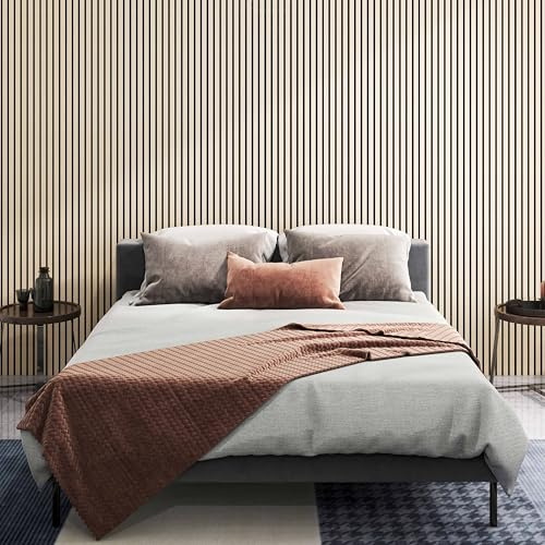 Conjunto de 2 paneles acústicos decorativos de MDF con revestimiento de fieltro – Revestimiento decorativo y fonoabsorbente para interiores y estudios 240 x 60 cm roble claro