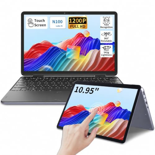 AEEVD 10.95 Touchscreen Laptop, Celeron N100, 16GB DDR4, 2000×1200 Display, 360° Convertible, Fingerprint & Backlit Keyboard, Type-C, 1.1kg, (Gray, 16GB+512GB)