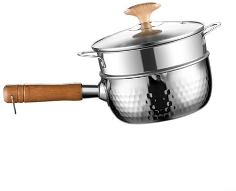 MIKMLYZE 316 rostfritt stål Yukihira kastrull med ångkokare och glaslock, 18 cm japansk snögryta för mjölk, nudlar, soppa, gröt, induktion och gasspisar, silver