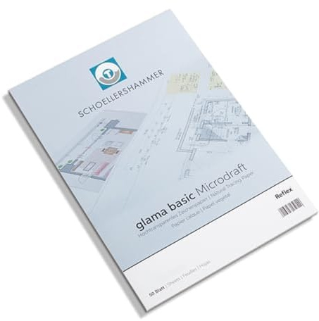 Honsell 25508 - Schoellershammer Glama Microdraft hochtransparentes Zeichenpapier, DIN A4 Block mit 50 Blatt, 90 – 95 g/m², für technische Zeichnungen, Skizzen mit Bleistift, Filzstift, Tusche