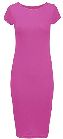 Neu Damen Frauen Jersey Midi Kleid Einfach Flügelärmel Bodycon Übergröße 44-50 - 48-50, Fuchsien
