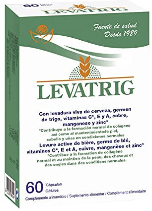 LEVATRIG - Levadura de cerveza y germen de trigo - vitaminas pelo y uñas - levadura de cerveza capsulas - piel pelo uñas - contribuye a la formación de colágeno y mantenimiento de cabello piel y uñas