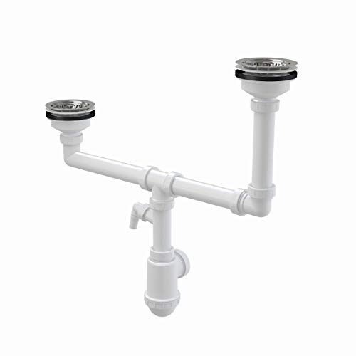 Sifone per doppio lavello DN 115 Doppia tufig con collegamento alla lavastoviglie o waschmaschie ruggine libero Griglia DN 115 Raccordo universale DN40/50 scarico scarico doppio lavabo lavello