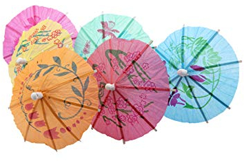 TRIXES 24PC Cocktail Umbrellas for Drinks - Colourful Paper Drinks Umbrellas - Bar Accessories - Parasol Picks - Beach Hawaiian Party Decorations - Tropical Drink Presentation