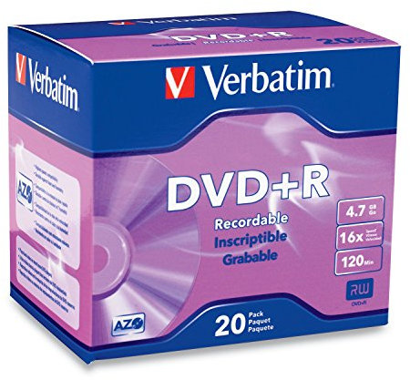 Verbatim Disco grabable de 4,7 GB hasta 16x DVD+R, Estuche Delgado de 20 Discos 95038