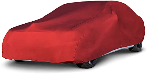 Budge Indoor Stretch Car Cover, Premium Dustproof Protection with Soft Fleece Lining, Breathable Indoor Car Cover Fits Vehicles up to 228 Inches, Red
