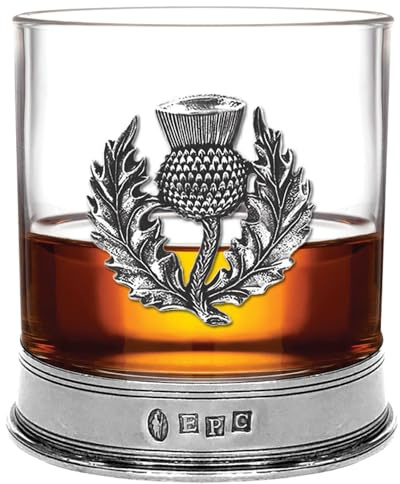 English Pewter Company Whisky Glass Tumbler with Scottish Thistle and Pewter Base [SG705]