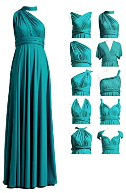 72styles Long Bridesmaid Dresses One Shoulder Sleeveless Plus Size Formal Dresses for Party Wedding Evening Prom Convertible Dress with Bandeau Teal
