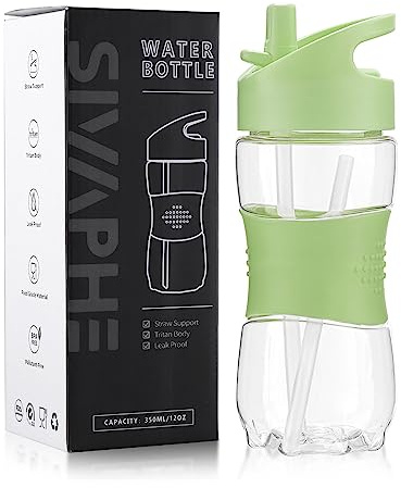 Sivaphe Clear Water Bottle with Straw 12 oz Portable Tritan Transparent Sports Drinking Bottle for School Girls Boys Green