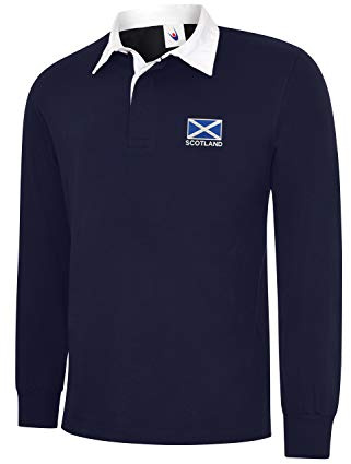 Uneek clothing - Magliette da rugby a maniche lunghe con bandiera della Scozia. Rugby 6 Nazioni, blu navy, XXL