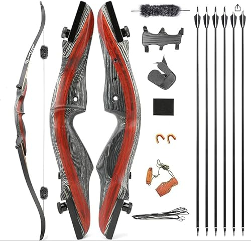 AMEYXGS Takedown Recurve Bogen und Pfeil Set 62 Zoll Bogenschießen Jagdbogen für Jugendliche und Erwachsene 20-50lbs Traditionell Holzbogen Longbogen mit (Bogen-Set 1, 25 Lbs)
