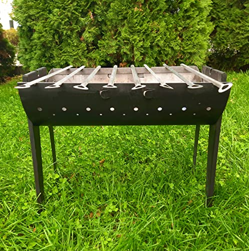Mangal Grill Steel Portable Charcoal Folding 2mm Kebab Shish Kabob Grill with 8 Shashlik Skewers - Bbq Brazilian Manghal Brazier