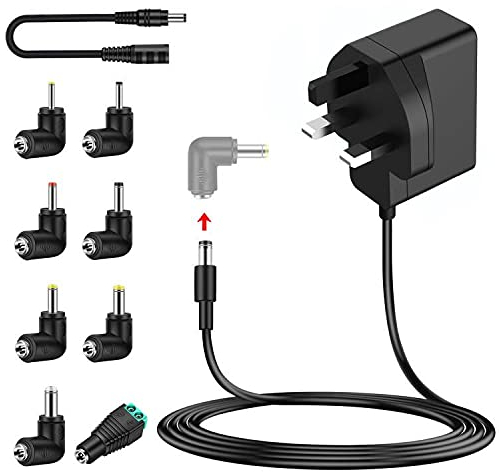 MEROM 9V 2A Power Adapter Supply with 8 Tips and Polarity Reversal Cable Compatible with Arduino Uno REV 3, IEIK UNO R3, Schwinn Proform bike, Crosley Cruiser Portable Turntable Record Player