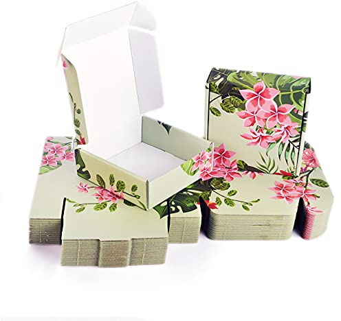 Soxuding Small Shipping Boxes For Small Business Hawaiian Flower Floral 25 Pack, 6x6x2in Recyclable Small Cardboard Boxes For Packaging Shipping Boxes Corrugated Mailer Mailing Packing Gift Boxes