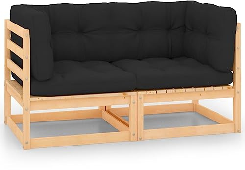 vidaXL Garten Ecksofas 2 STK., Modular Gartenmöbel mit Kissen, Sofa Lounge Sessel für Garten Terrasse Balkon, Gartensofa Gartensessel, Massivholz Kiefer