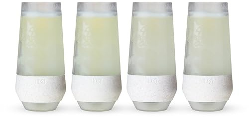 Host Freeze Champagne Flutes, Shatterproof Freezable Double Walled Stemless Sparkling Wine Glasses Drinking Set, Plastic Flutes for Mimosas and Champagne, Gifts for Wine Lovers, 9oz, Set of 4, Glitter