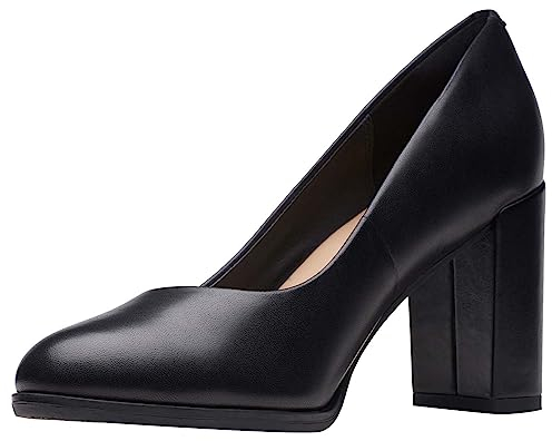 Clarks Women's Freva85 Court Pump, Black Leather, 5 UK