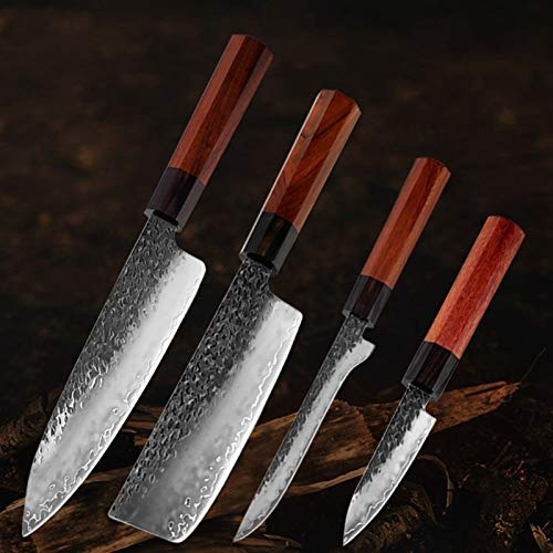 Couteau de chef composé 440C acier à la main forgée de coupure pointue Tranchant Soning Santoku Cuisine de cuisine Set Outils de cuisson couteau (Color : 4PCS)