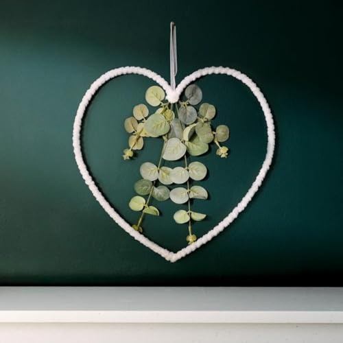 Marco Paul 35cm White Heart Shaped Christmas Wreath - Faux Eucalyptus & Rustic Festive Foliage - Hanging Decoration for Front Door, Mantelpiece or Indoor Winter Display Traditional Christmas Décor
