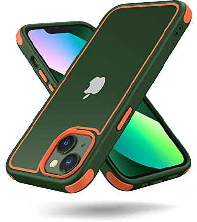 MobNano Ultra Hybrid Durchsichtig Hülle für iPhone 13 Hülle, iPhone 14 Hülle Stoßfest Bumper Transparent Handyhülle Shockproof Fallschutz Silicone iPhone 13 14 Case - Grün/Orange