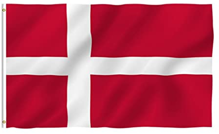 Bandiera danese 150 x 90 cm - Danimarca con 2 occhielli in metallo, colori vivaci, nazionale decorata per eventi sportivi, feste, sfilate