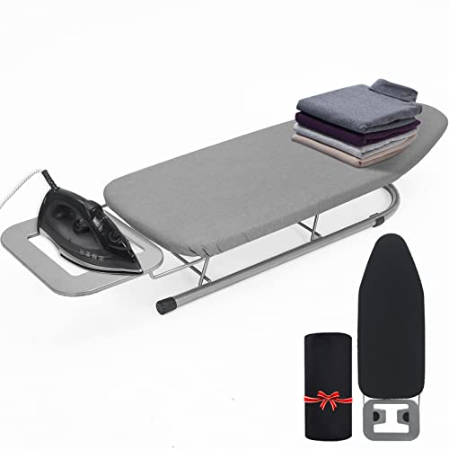 Rainberg Table top Ironing Board, Small-Foldable Design, Non-Slip Folding Legs, 100% Cotton Cover with Foam Layer, Steam Iron Rest, Lightweight, Space Limited Places, 76 x 30cm