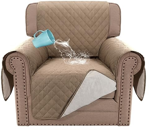 BellaHills Sofa Cover 100% Waterproof Sofa Covers 1 Seater Armchair Covers Triple Non-Slip Sofa Slipcovers for 1 Cushion Chair Washable Sofa Protector for Kids/Pets (Chair 23,Khaki)