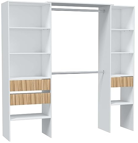 Habitdesign – Vestidor Abierto para Dormitorio, Armario Vestidor Abierto Moderno, color Blanco Artik y Roble Natur, 187x190x40 cm - Modelo Ethna