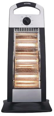 Estufa eléctrica Serie Candente 1200W | Color Negro y Plata | 3 potencias, función oscilante, Sistema antivuelco