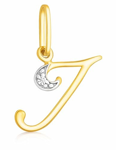 Rodium – Buchstabenanhänger aus 585 Gold mit Zirkonia – Bicolor Charm mit Karabinerverschluss für Halskette oder Armband – Geschenk für Damen