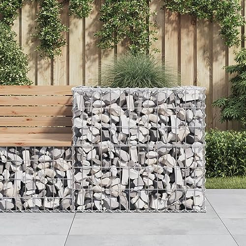 Homgoday Cestino di gabbioni in ferro zincato colore argento 70x70x65 cm, cestino muro gabbioni, gabbione pietra, fioriera in pietra contenitore, muro di gabbioni da giardino, parete in pietra