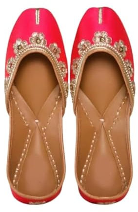 EthnicVibes Women Bellies Soft Leather Punjabi Jutti Indian Wedding Party Embroidery Fashion Mojari US Size 5-11 DLY, Fuchsia Pink, 6 UK