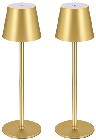 Zoeger Lot de 2 lampes de table LED à intensité variable, sans fil, rechargeables, couleur de lumière chaude 3000 K, pour l'intérieur et l'extérieur, avec USB-C, aluminium, étanchéité IP54 (Or)