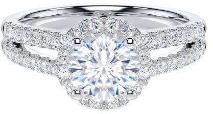THELANDA Genuine Moissanite Sterling Silver 1CT Round Brilliant Cut Split Shank Halo Promise Ring Engagement Ring For Women (11)