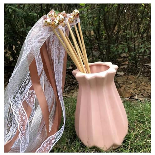 Wisafory 10 Stück Zauberstäbe Hochzeit Luftschlangen Wedding Wands mit Glöckchen Glücksstäbe Spitze Fee Stick Hochzeitsbänder Feenstäbe für Hochzeit Weihnachten Geburtstag Party Kaffee
