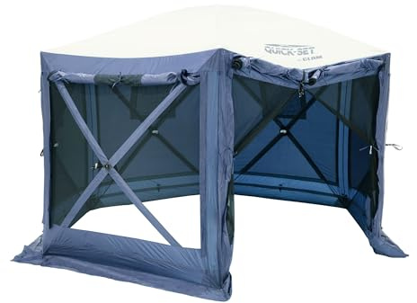 CLAM Quick-Set Pavilion 12.5 x 12.5 Foot Easy Set Up Portable Outdoor Camping Pop Up Canopy Gazebo Shelter with Stakes and Carry Bag, Slate Blue