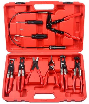 TwinSwords Schlauchschellenzangen | Schlauchklemmenzange Set | Schlauchschellen Zange | Flachband-Schlauchschellen Zange | Swivel Jaw Flachwinkelband KFZ Werkzeug 1 Set