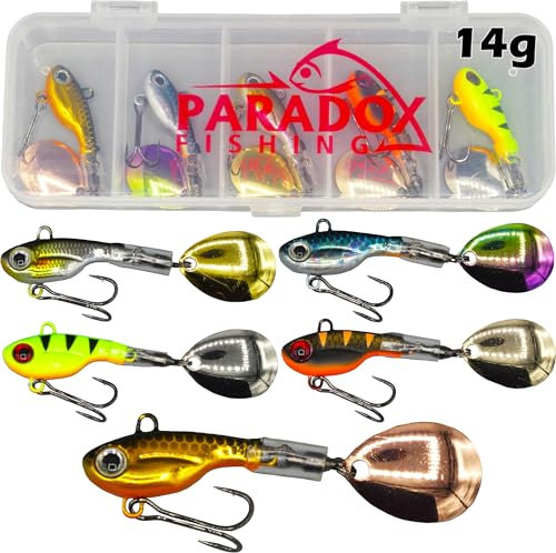 Paradox Fishing Infinity Jig Spinner 5er Set 14g - Spin Jig zum Barsch Angeln Barsch Köder Zander Hecht Spinnerbait Spinn Köder – Barschköder