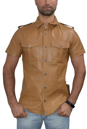 awanstar AW-6651 Braunes Lederhemd Slim fit Herren Velour Optik Weiches Lede (DE/NL/SE/PL, Alphanumerisch, XXL, Regular, Regular, Braunes)