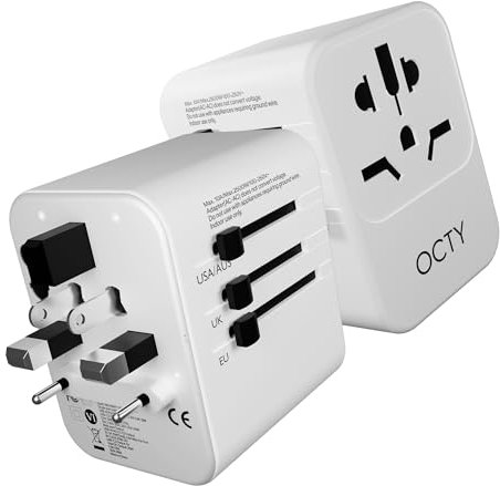 Universal Travel Adapter - 6-in-1 Worldwide International Plug with 2 USB-A & 3 USB-C Fast Charging Ports, Travel Case Included, for 150+ Countries - Travel Essential for UK, EU, US, AU, Asia