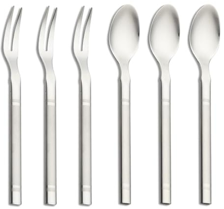 VANRA Set di mini cucchiai da caffè e dessert, cucchiaini da antipasto, in acciaio inox, forchette da insalata, posate argentate, cucchiaini da degustazione (3 forchette + 3 cucchiai)