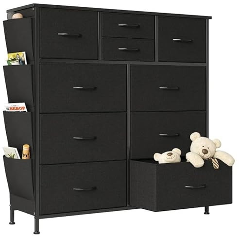 Flrrtenv Commode de 100 cm de large pour chambre à coucher avec 10 tiroirs, organiseur de rangement en tissu pour chambre d'enfant, salon, placard – Noir