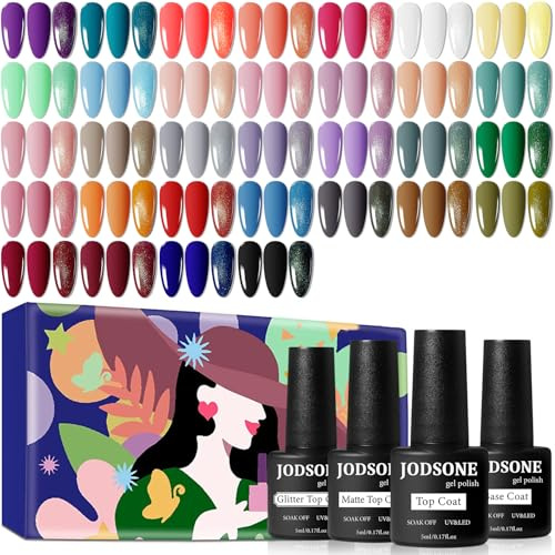 JODSONE Gel Nail Polish Set, 32+4 PCS Classic White Black Red Purple Pink Blue Gel Polish Set with Base Top Coat Suitable for All Seasons Soak Off Nail Varnish Kit Nail Salon Set Gifts for Women